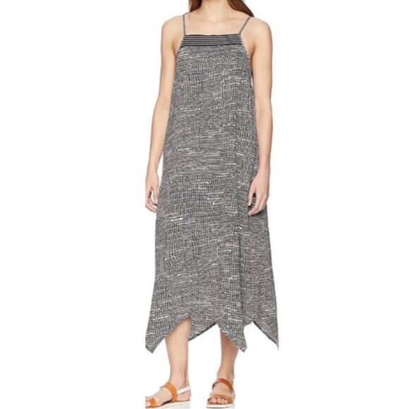 Prana Women's Selene Printed Handkerchief Hem Midi Dress Medium Black - Picture 1 of 13